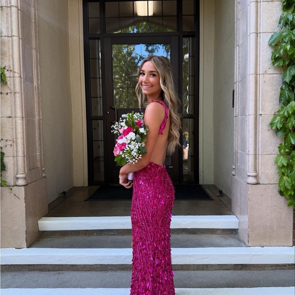 Sherri Hill 54912 Prom Dress Vibrant Pink Sequin - Picture 2 of 3